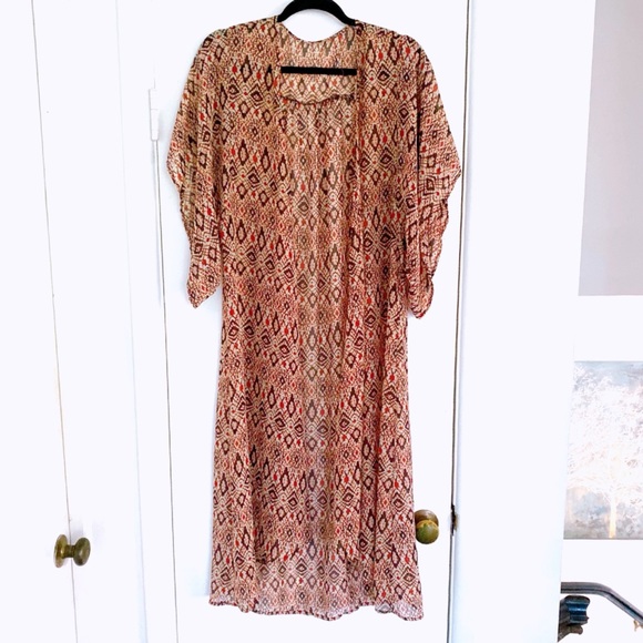 🥀 BOHO BURGUNDY RED BLACK SUMMER SHORT SLEEVE KIMONO, BEACH COVERUP! - Picture 2 of 6